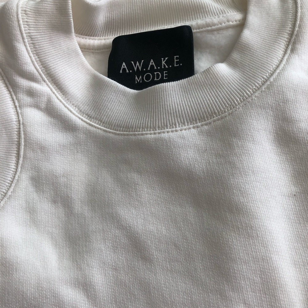 A.W.A.K.E. Mode Sweatshirt Pullover White Cream Cut Out Avant Garde Small XS - Picture 5 of 5
